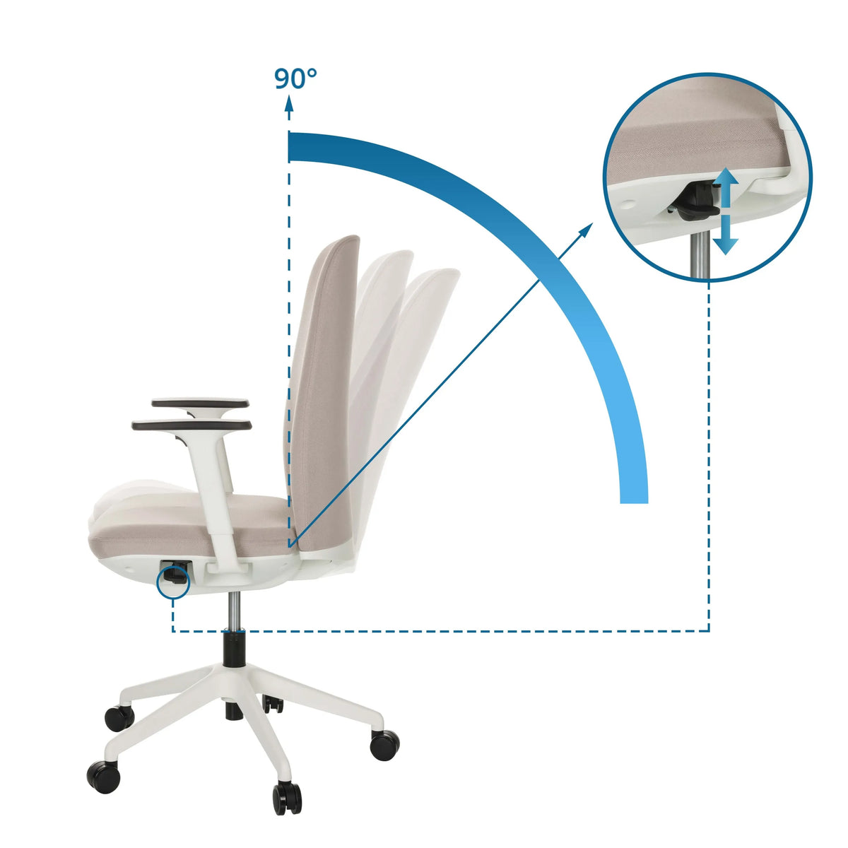 Justerbart ryggstöd med en lutningsvinkel på 90° för Professionell kontorsstol NESTORA från hjh OFFICE