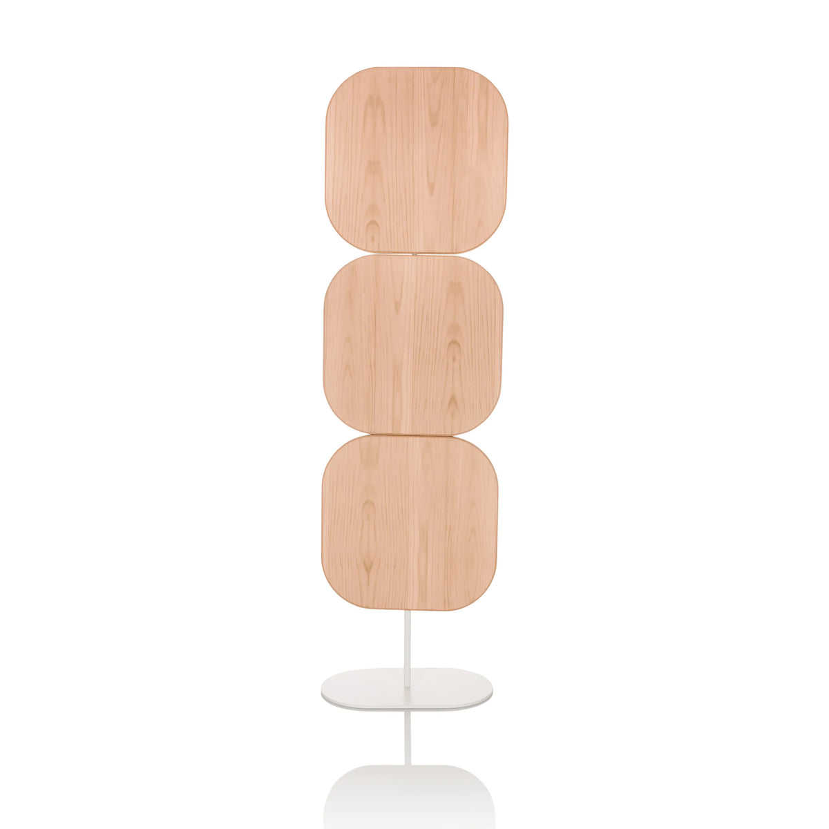 Beige Skärmvägg FLEXMIUT W med tre kvadratiska element och vit fot från hjh OFFICE – 360-gradersvy (framifrån 0°)
