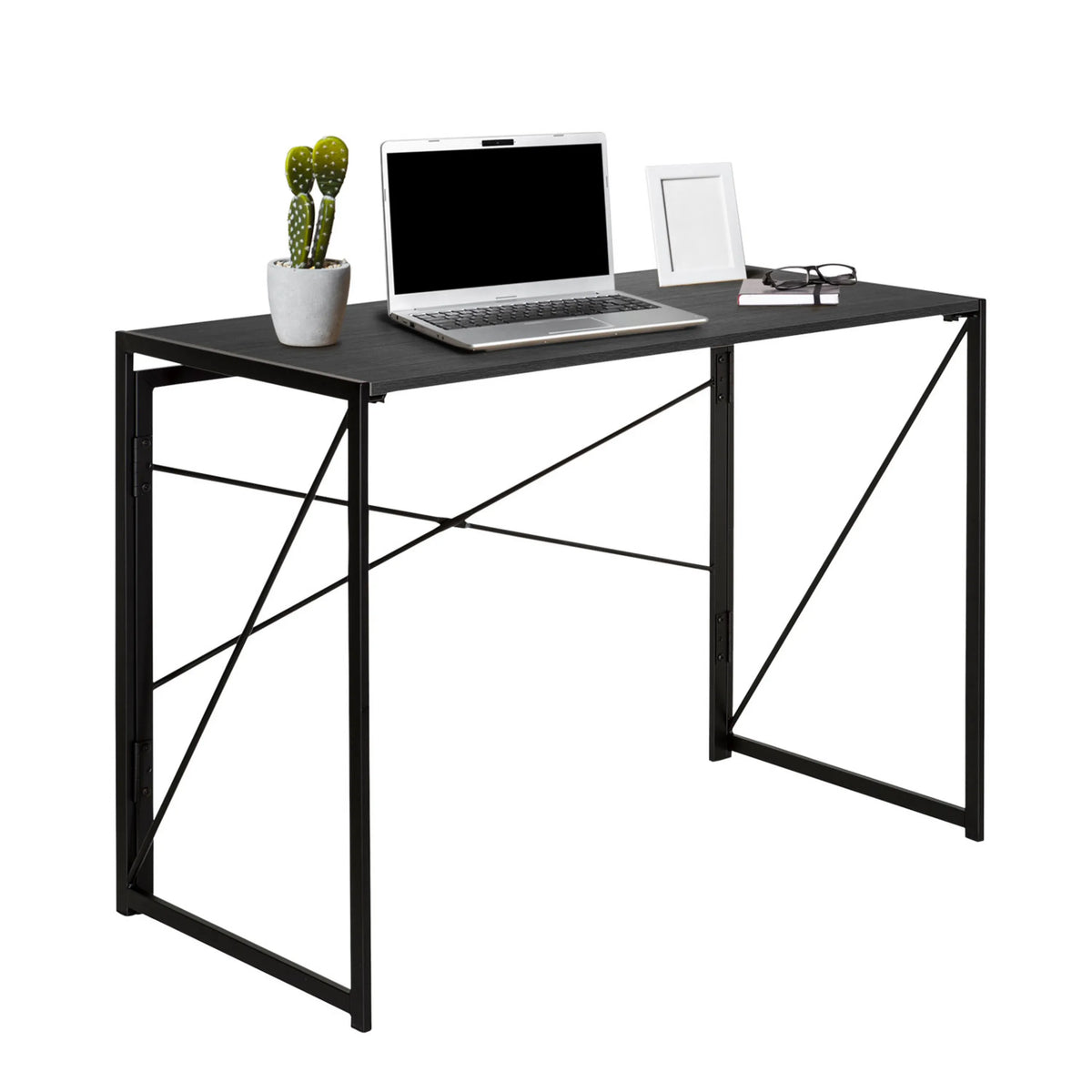 Hopfällbart skrivbord EASY UP MULTI i svart med måtten 100 × 50 cm och ett metallstativ med korsstag från hjh OFFICE