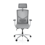 Grå professionell kontorsstol BRETON PRO W med nätrygg, nackstöd och femhjulig fotkorsbas från hjh OFFICE – 360-gradersvy (framifrån 0°)