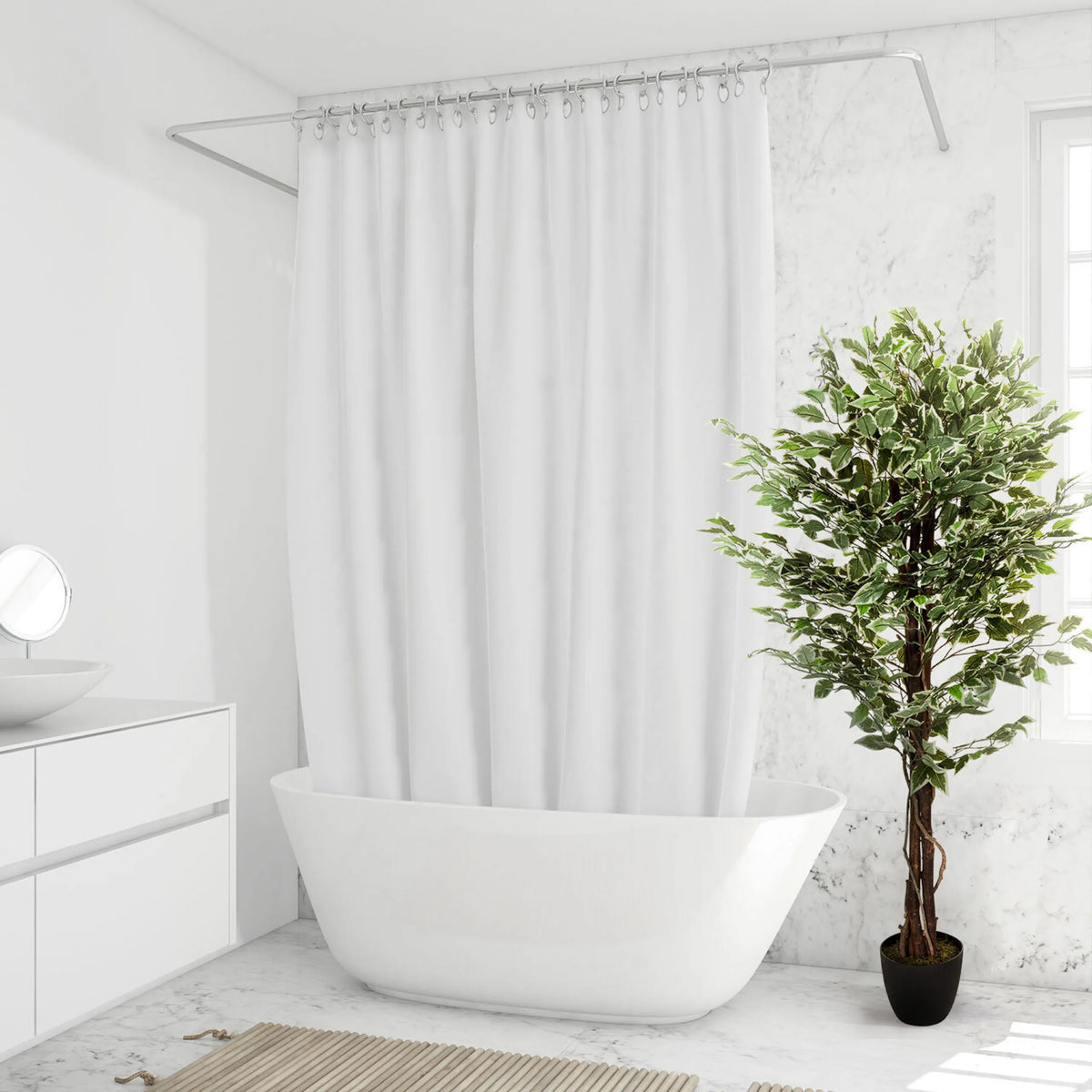 Grön konstgjorda växter FICUS i en svart kruka i badrummet från hjh OFFICE