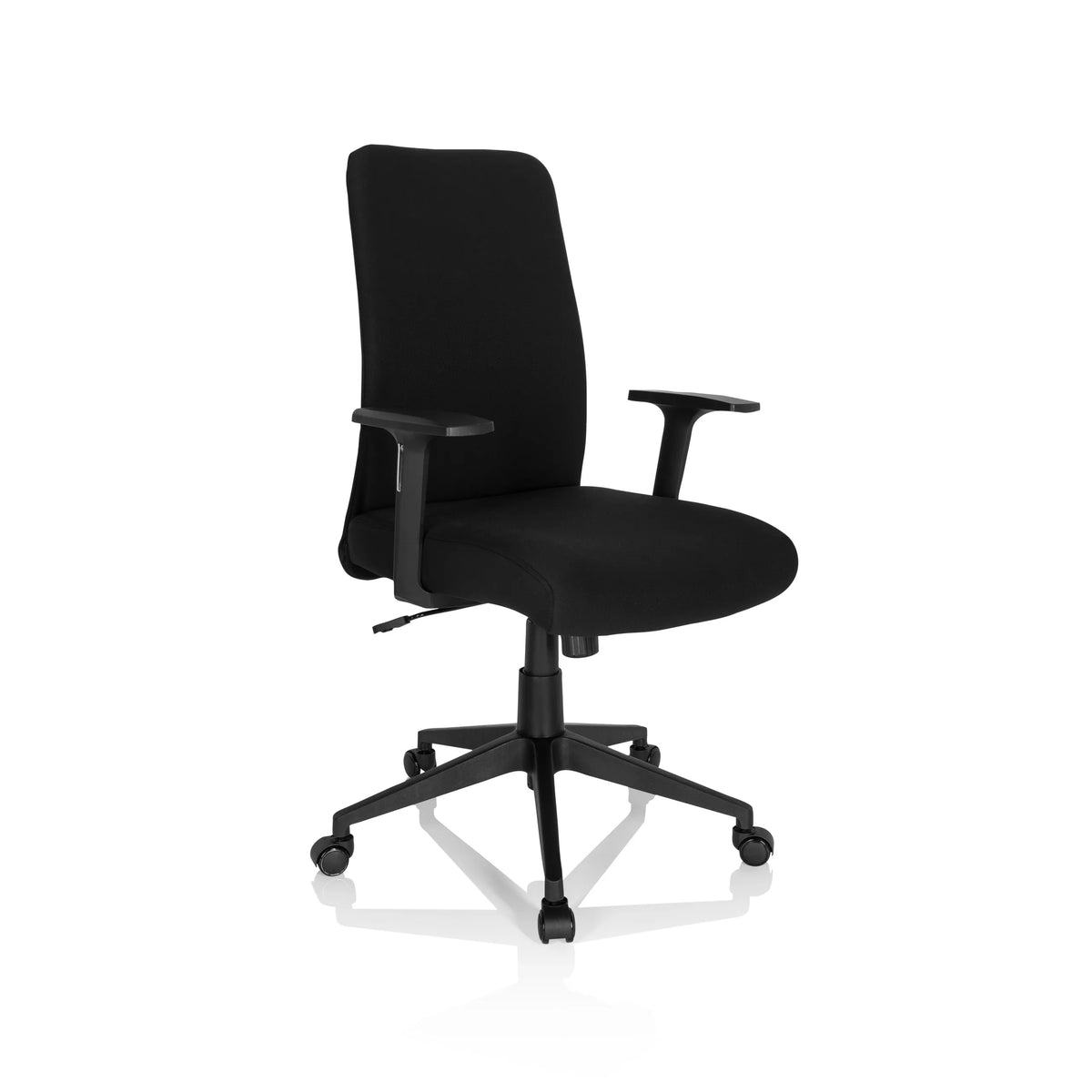 Svart Home Office kontorsstol COSIO I med armstöd och femhjulig fotkorsbas från hjh OFFICE – 360-gradersvy (snett framifrån 40°)