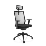 Svart Professionell kontorsstol ASPEN PRO med nätrygg, nackstöd och femhjulig stjärnfot från hjh OFFICE – 360-gradersvy (snett framifrån 40°)