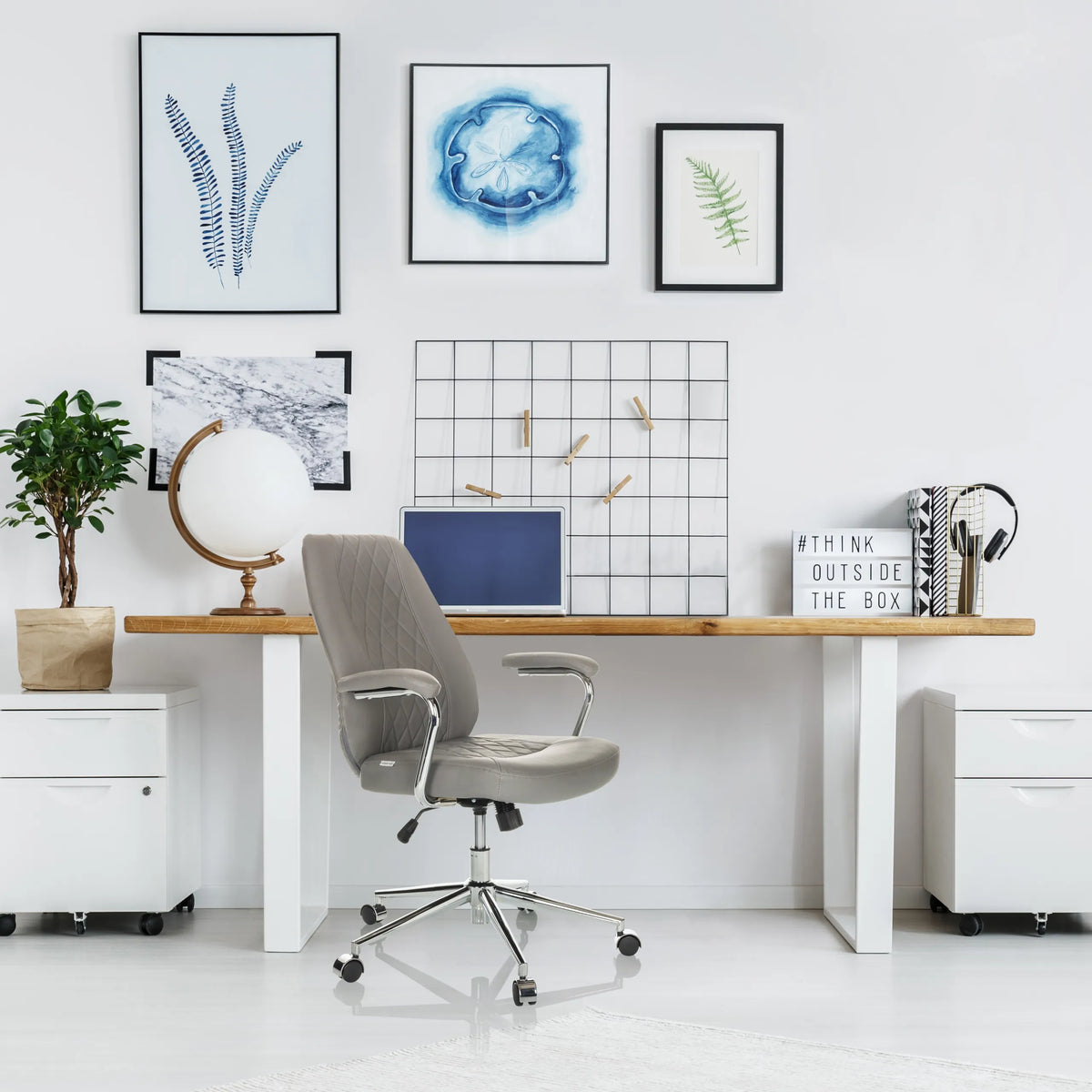 Grå Home Office chefsfåtölj THEO I med quiltat ryggstöd och hjul från hjh OFFICE