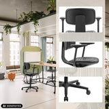 Bardiskstol TOP WORK B1 i svart med detaljbilder av ryggstödet och fotkorset från hjh OFFICE (AI-genererad bild)