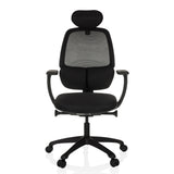 Svart Professionell kontorsstol RI-COVER med nätrygg, nackstöd och femhjulig fotkorsbas från hjh OFFICE – 360-gradersvy (framifrån 0°)
