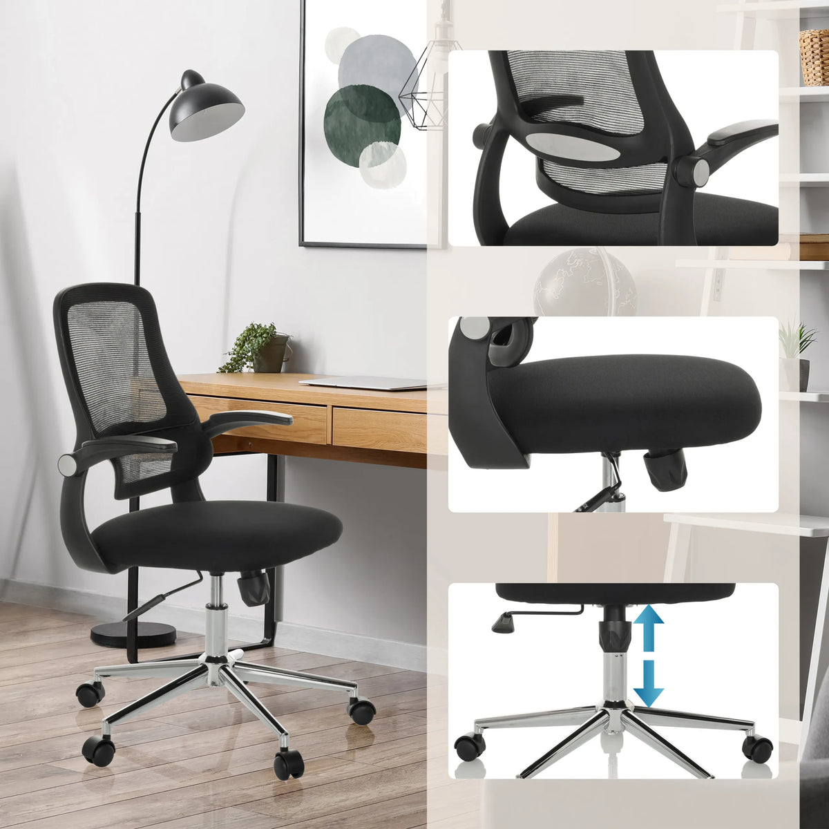 Home Office kontorsstol MIKO B ECO i svart med nätrygg, justerbar sitthöjd och hjul från hjh OFFICE