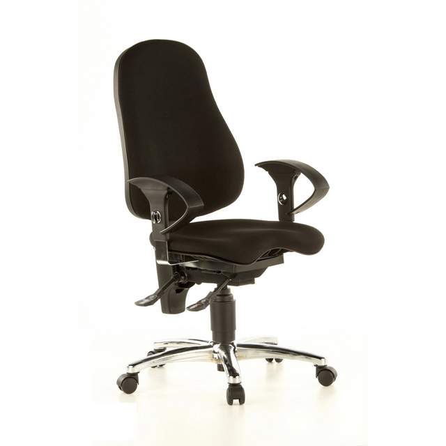Schwarzer Profi-Bürostuhl SITNESS 10 mit Armlehnen und poliertem Fußkreuz von Topstar