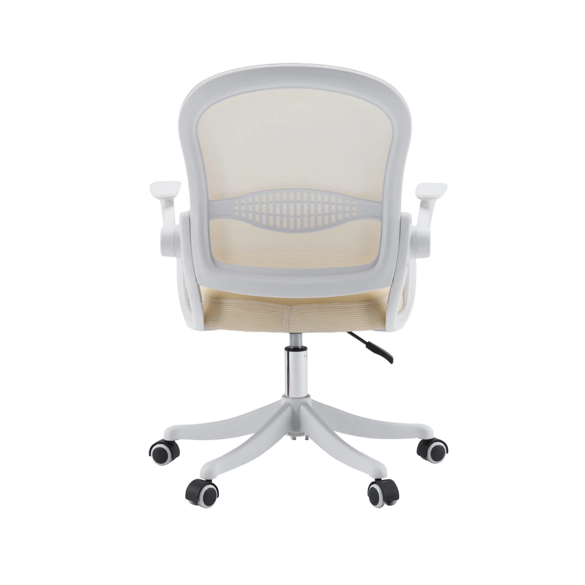 Baksidan av Naluro Home Office kontorsstol i beige med nätryggstöd och vitt stjärnfot från hjh OFFICE