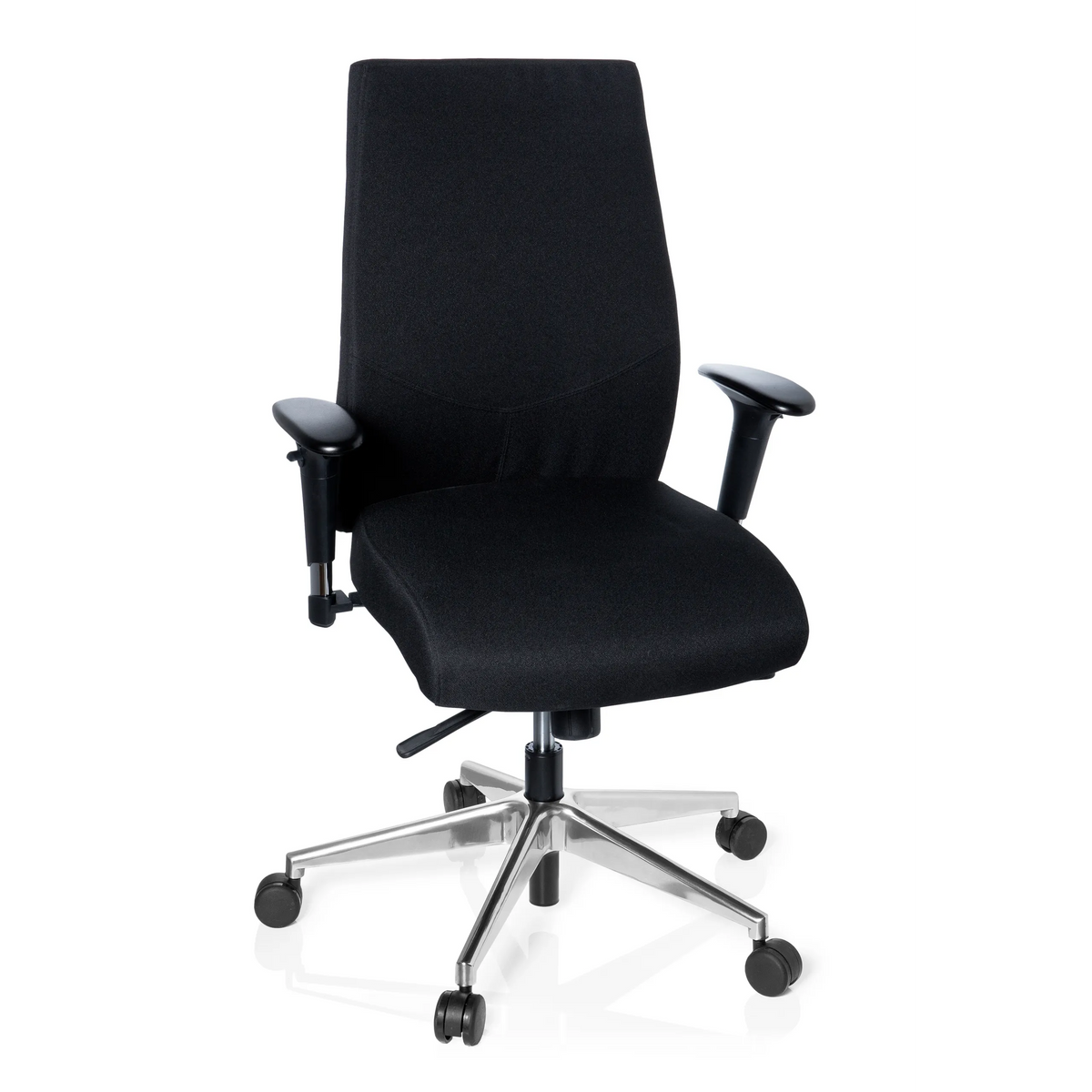 Svart Professionell kontorsstol PRO-TEC 250 med armstöd och femhjulig stjärnfot från hjh OFFICE – 360-gradersvy (framifrån 20°)