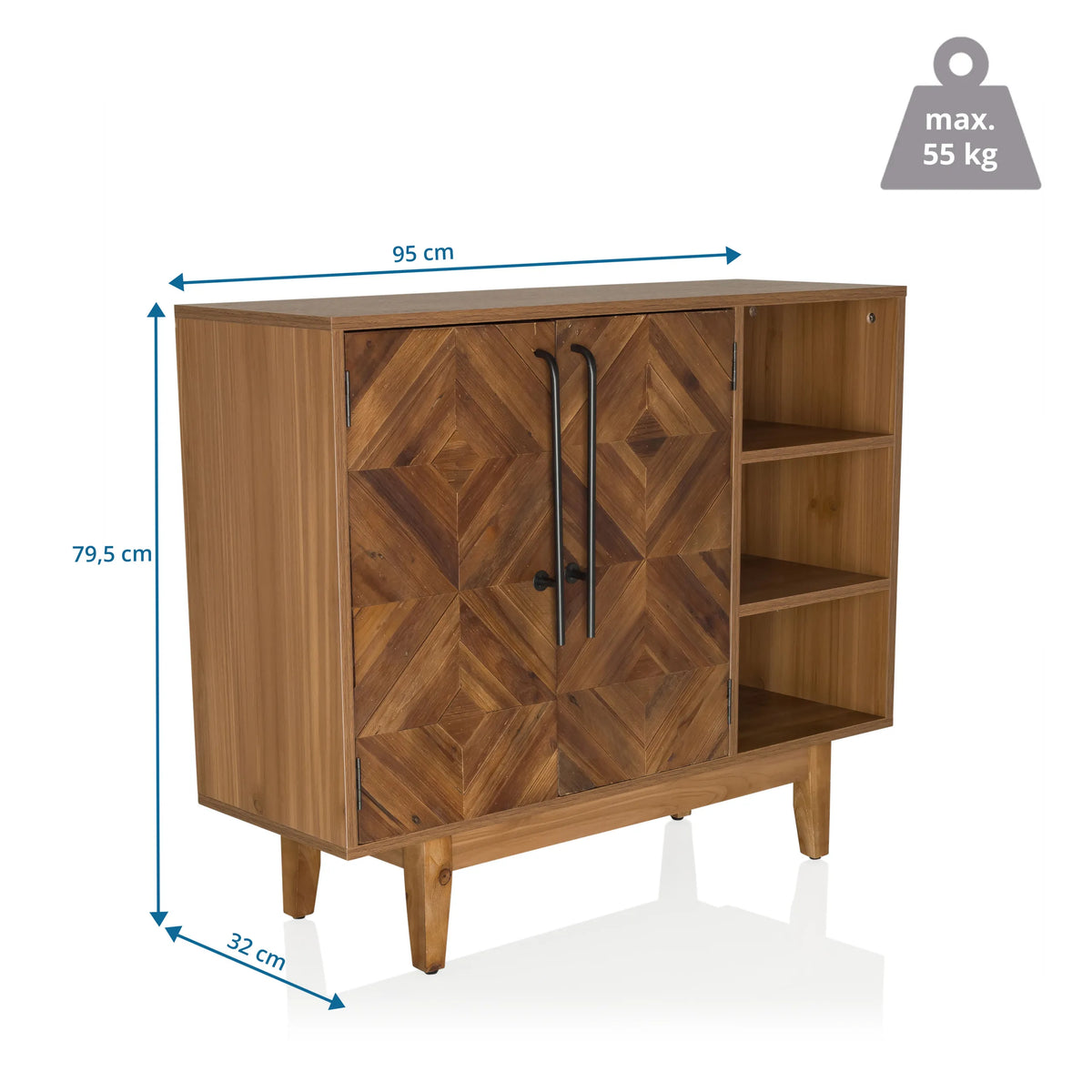 Måttritning av Byrå SANTJAGO WOOD L med 95 × 79,5 cm och en bärförmåga på 55 kg från hjh LIVING