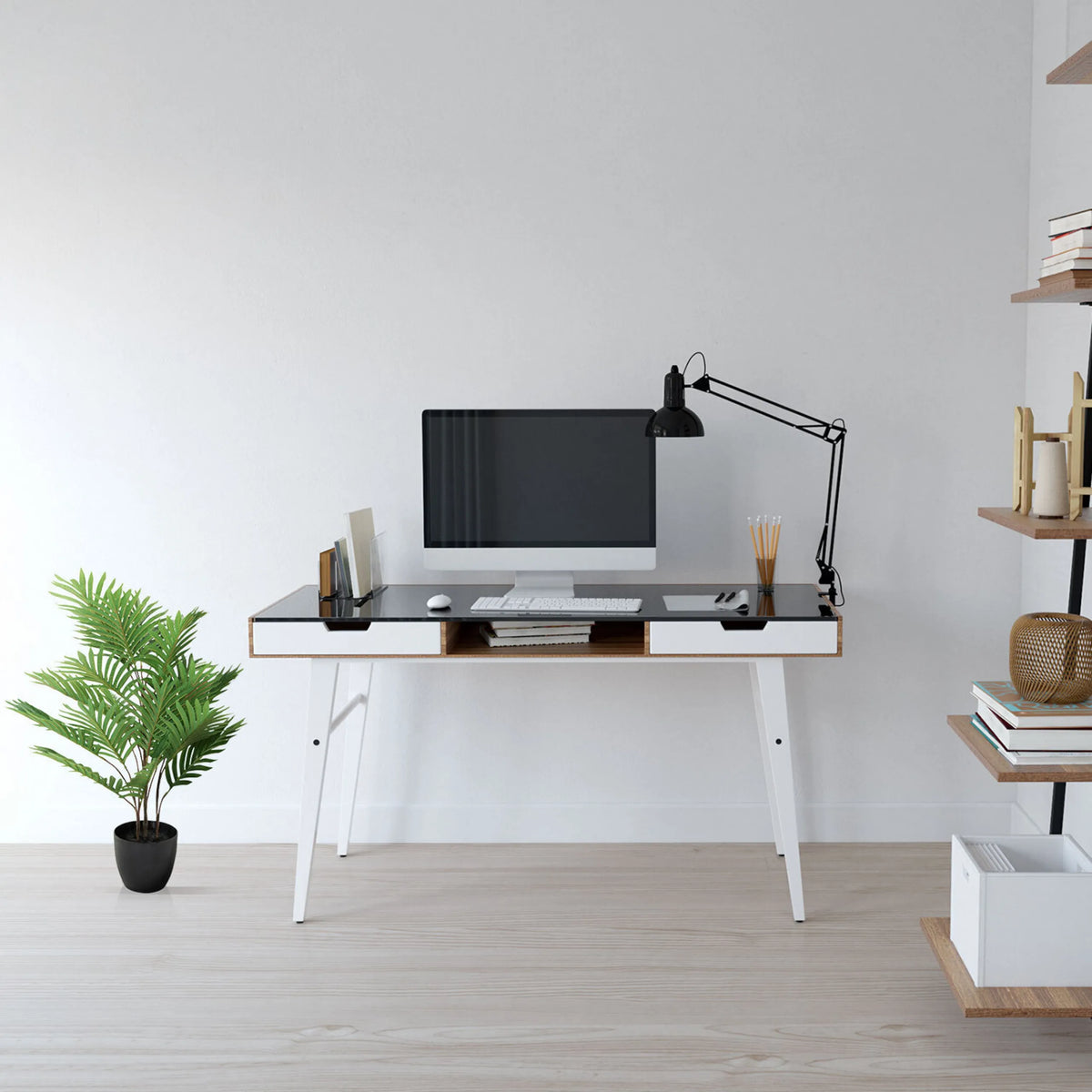 Konstgjorda växter ARECA i grön färg med svart kruka från hjh OFFICE