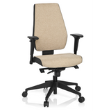 Beige Professionell kontorsstol PRO-TEC 500 med armstöd och ett svart femstjärnigt underrede med hjul från hjh OFFICE – 360-gradersvy (framifrån 20°)