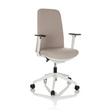 Beige Professionell kontorsstol NESTORA med armstöd och vitt femekrat underrede med hjul från hjh OFFICE – 360-gradersvy (snett framifrån 30°)