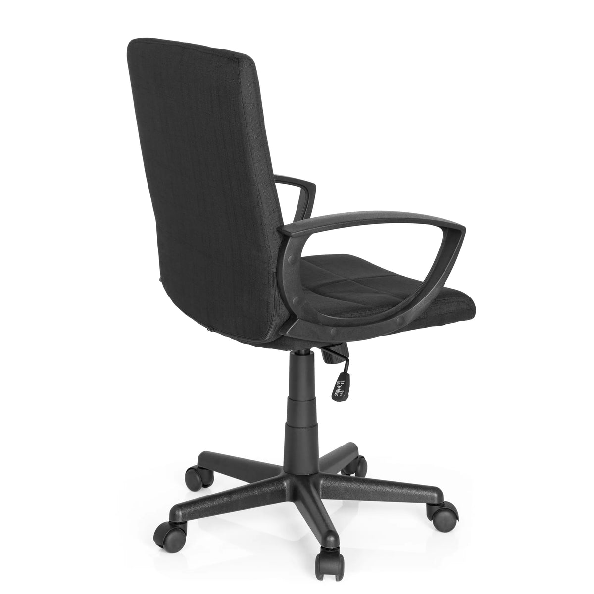 Svart Home Office kontorsstol STAR-TEC CL300 med armstöd och femhjulig stjärnfot från MyBuero – 360-gradersvy (snett bakifrån 120°)