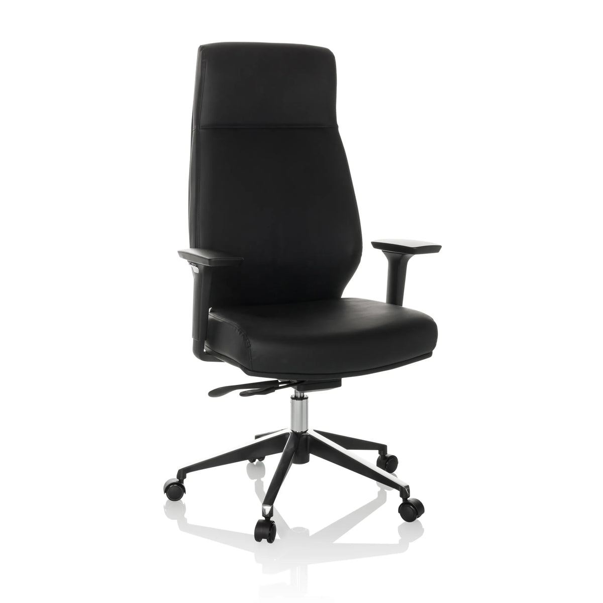 Svart Professionell chefsfåtölj VITORO ECO med armstöd och femhjulig fotkorsbas från hjh OFFICE – 360-gradersvy (framifrån 15°)