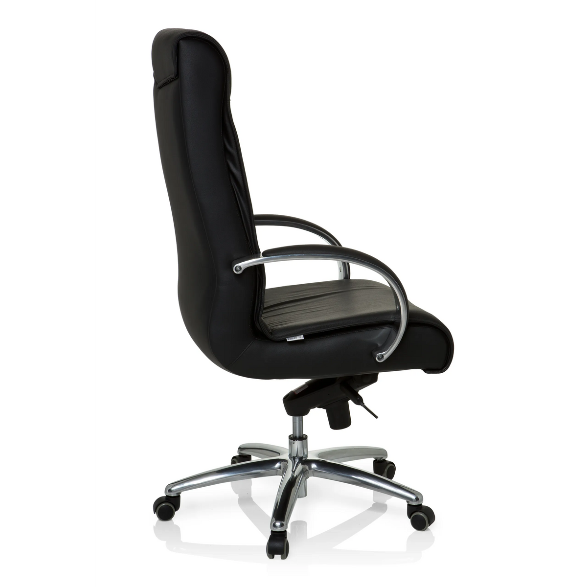Svart snurrstol XXL F 400 i läder med stjärnfot och fem hjul från hjh OFFICE – 360-gradersvy (sidoprofil 100°)