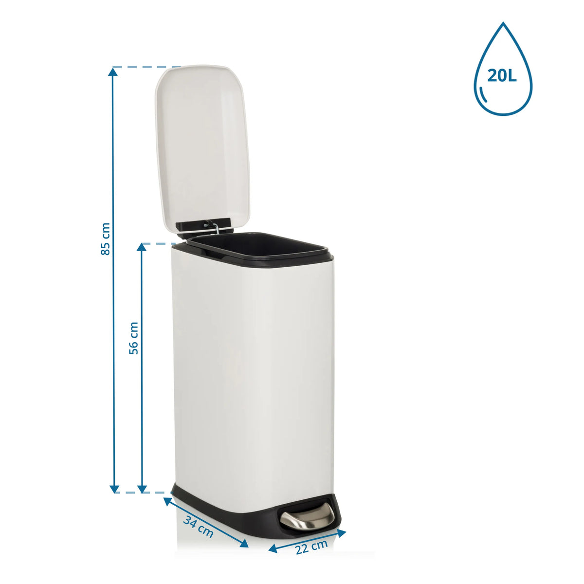 Måttskiss av papperskorg CLEAN SLIM med 20 l volym och en höjd på 85 cm från hjh OFFICE