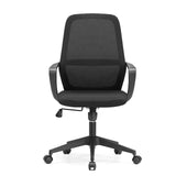 Svart Home Office kontorsstol Explorer med nätrygg och femhjulig stjärnfot från MyBuero – 360-gradersvy (framifrån 0°)