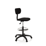 Svart Bardiskstol TOP WORK 05 med fotring och femstjärnig fotkorsbas med hjul från hjh OFFICE – 360-gradersvy (snett framifrån 60°)
