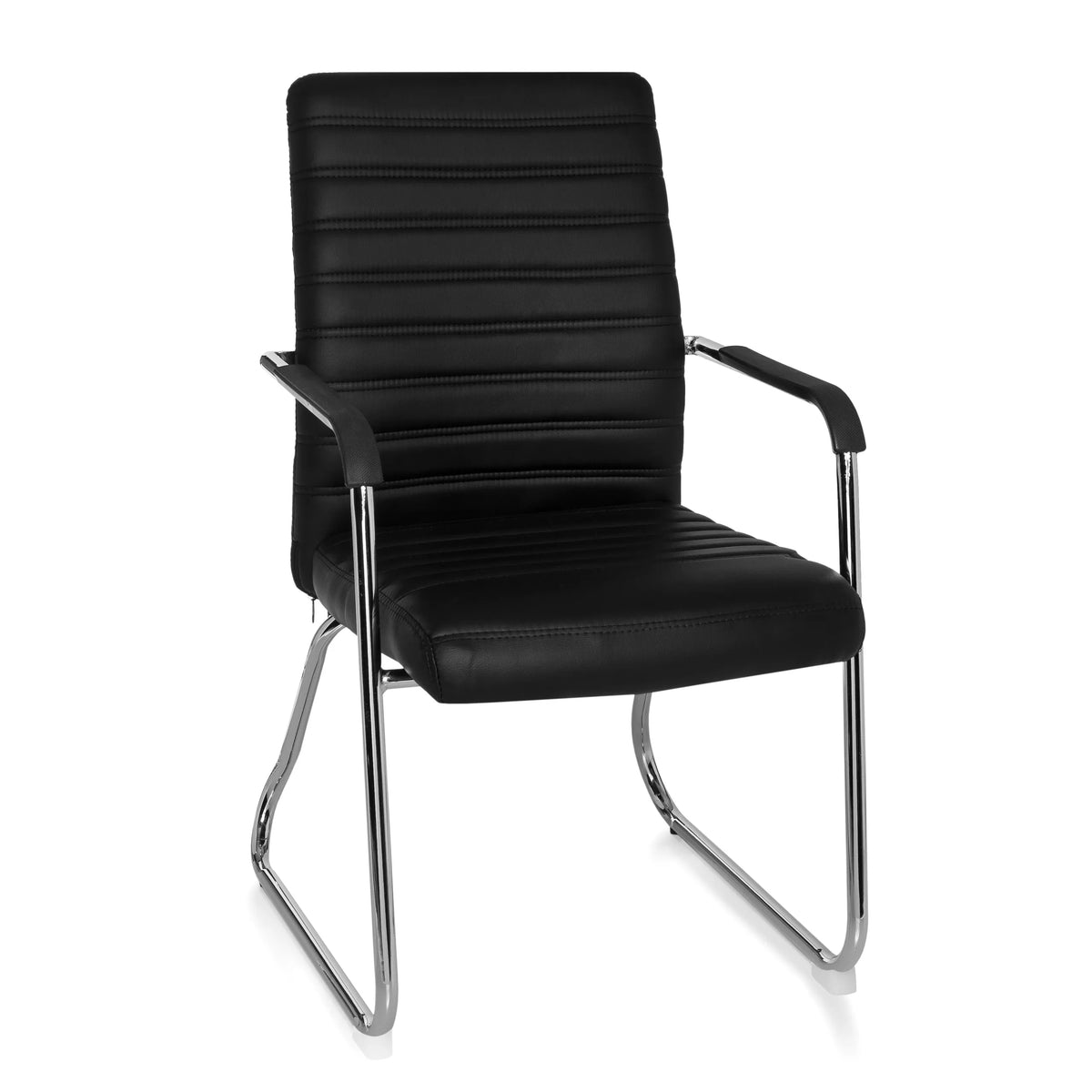 Svart besökarstol STEEL V med tvärsömnad och medestomme från hjh OFFICE – 360-gradersvy (framifrån 20°)