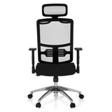 Svart Professionell kontorsstol CAYEN med nätrygg, nackstöd och femhjulig fotkorsbas från hjh OFFICE – 360-gradersvy (framifrån 0°)