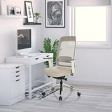 Professionell kontorsstol CHIARO T2 WHITE i beige och grått med nätryggstöd och hjul för hemmakontoret från hjh OFFICE