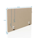 Måttskiss av bordsskärmvägg FLEXMIUT D1 med 120 × 62 cm i beige från hjh OFFICE