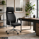 Professionell chefsfåtölj VELVET ECO i svart med kromunderrede och mattahjul från hjh OFFICE