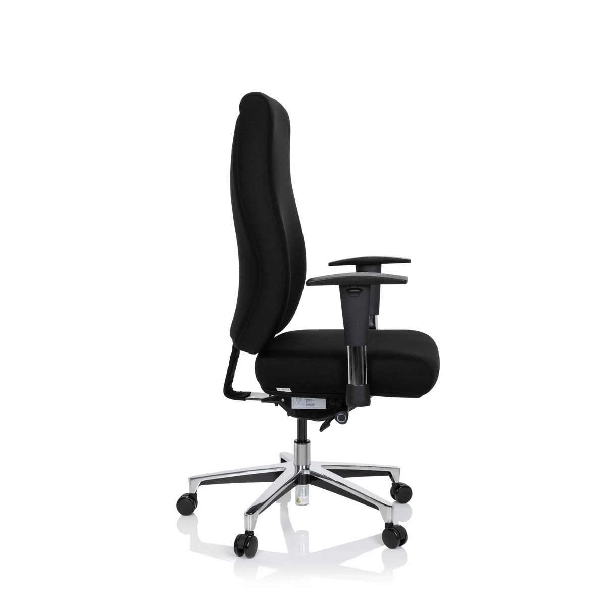 Svart Professionell kontorsstol FORCOM med armstöd och femhjulig fotkorsbas från hjh OFFICE – 360-gradersvy (sidoprofil 80°)