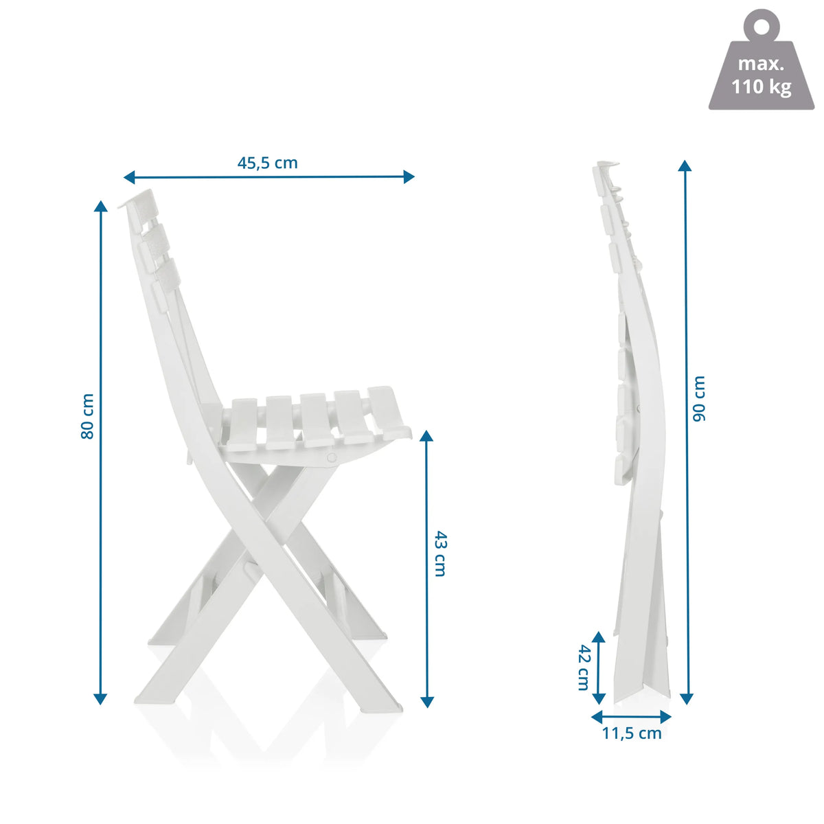 Teknisk ritning av Utomhusstol TRAVANO med en höjd på 80 cm från hjh LIVING