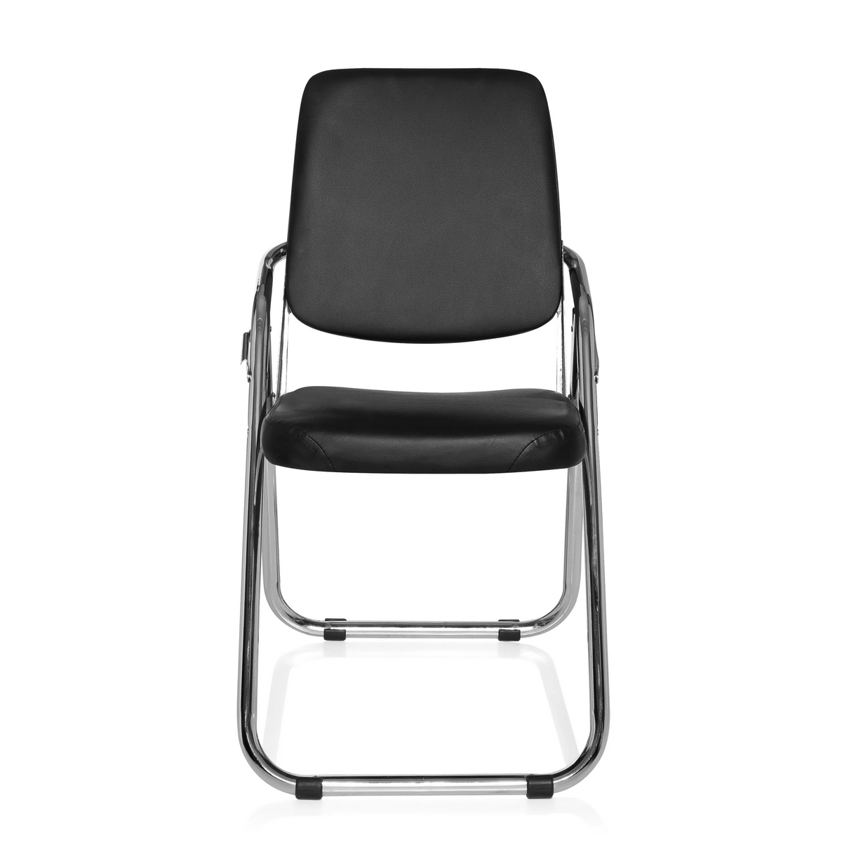 Svart Hopfällbar stol ESTO med konstläderklädsel och kromstomme från hjh OFFICE – 360-gradersvy (framifrån 0°)