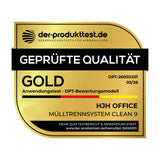 Svart papperskorg Clean 9 med tre fack, lock i rostfritt stål och handtag från hjh OFFICE
