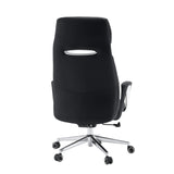 Baksida av den professionella chefsfåtöljen VELVET ECO i svart med kromunderrede och mattahjul från hjh OFFICE