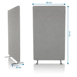 Måttvy av Skärmvägg FLEXMIUT STAND med 142 × 80 cm i ljusgrått från hjh OFFICE