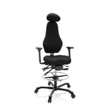 Svart Bardiskstol RESISTIO WORK med nackstöd, fotring och femstjärnig fotkorsbas med hjul från hjh OFFICE – 360-gradersvy (framifrån 20°)