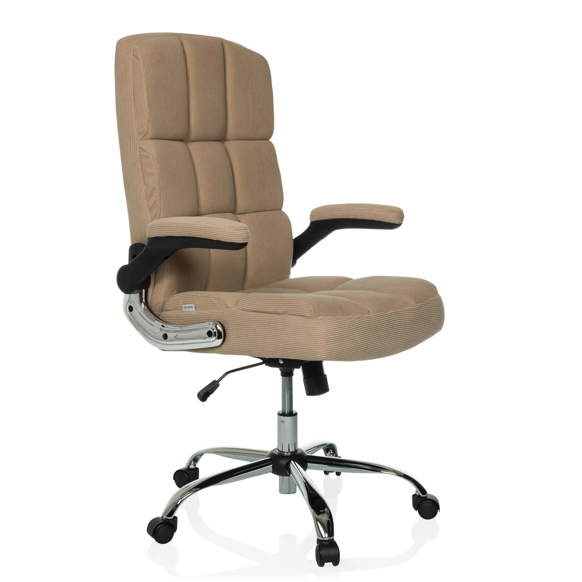 Beige Home Office chefsfåtölj RELAX WD 100 med manchesterklädsel och femhjulig fotkorsbas från MyBuero – 360-gradersvy (snett framifrån 45°)