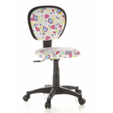 Snurrstol för barn KIDDY TOP med färgglatt hjärt- och blommönster samt femhjulig fotkorsbas från hjh OFFICE – 360-gradersvy (framifrån 20°)