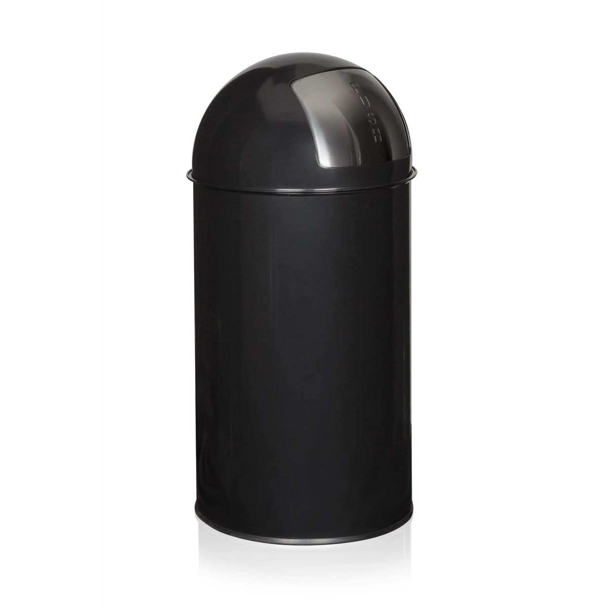 Svart Papperskorg PUSH 50L med silverfärgad lockinsats från hjh OFFICE – 360-gradersvy (snett bakifrån 120°)