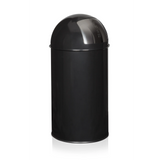 Svart Papperskorg PUSH 50L med silverfärgad lockinsats från hjh OFFICE – 360-gradersvy (snett bakifrån 120°)