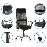 Home Office chefsfåtölj ARTON 20 i svart med nätrygg och detaljvyer från hjh OFFICE