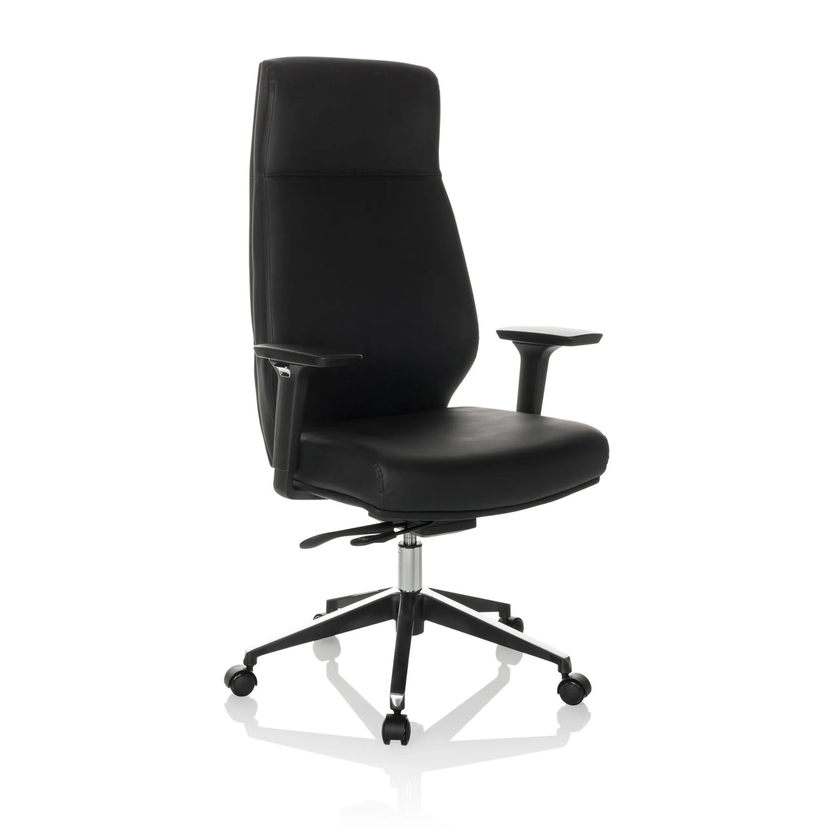Svart Professionell chefsfåtölj VITORO ECO med armstöd och femhjulig fotkorsbas från hjh OFFICE – 360-gradersvy (snett framifrån 30°)