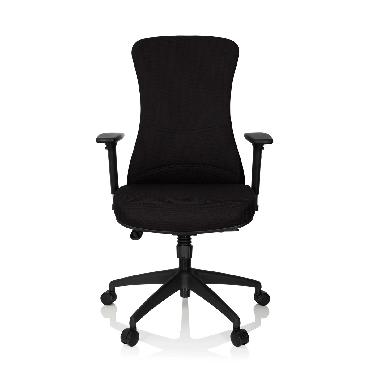 Svart Professionell kontorsstol OFFICE XT PRO med armstöd och femhjulig fotkorsbas från hjh OFFICE – 360-gradersvy (framifrån 0°)