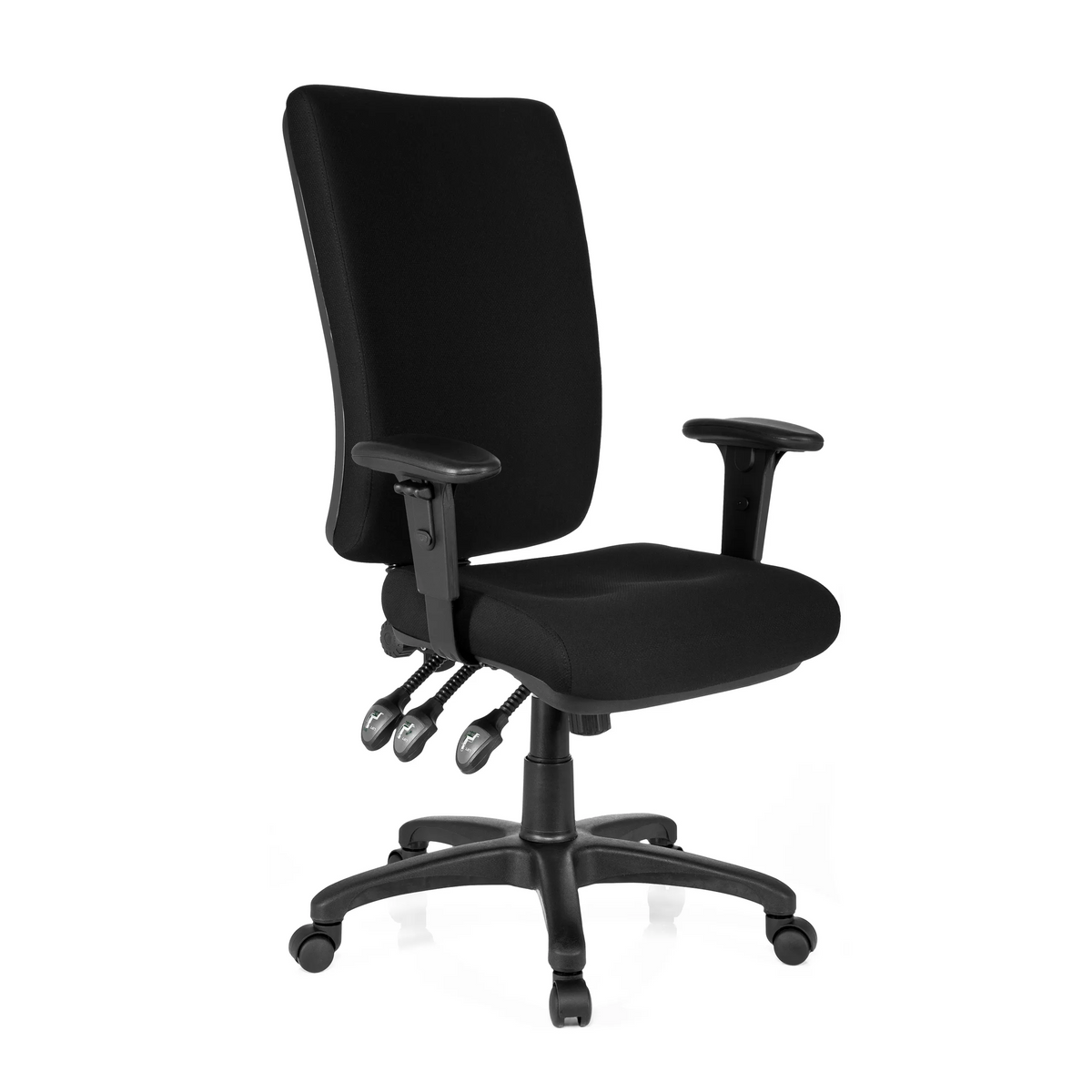 Svart Professionell kontorsstol ZENIT HIGH med armstöd och femhjulig fotkorsbas från hjh OFFICE – 360-gradersvy (snett framifrån 40°)
