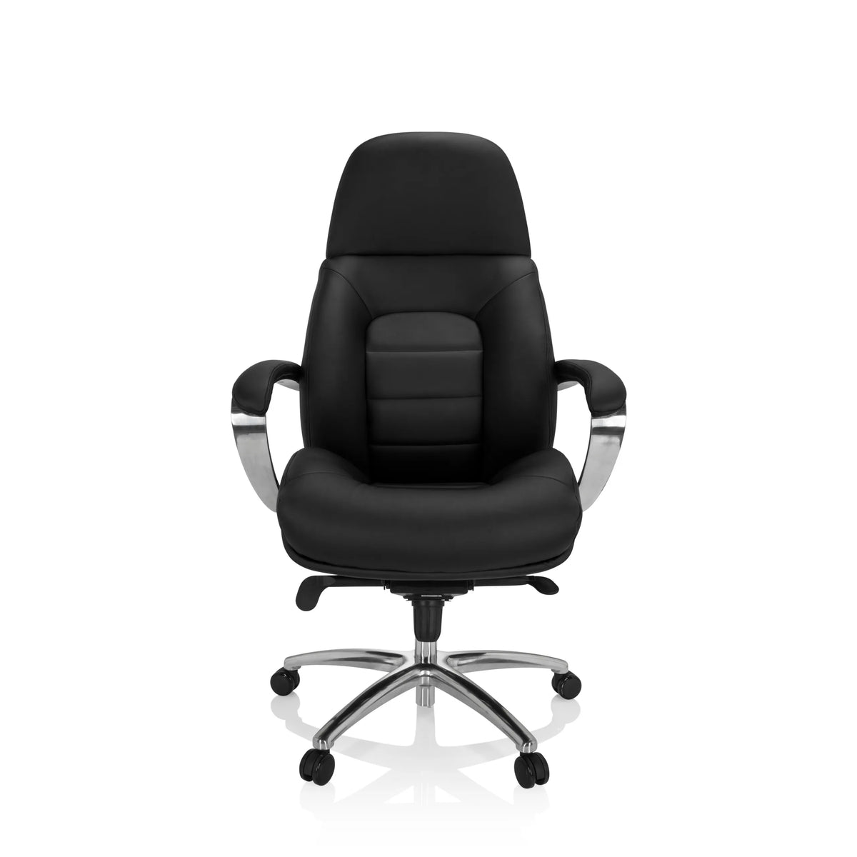 Svart snurrstol BRENTON XXL med armstöd och femhjulig fotkorsbas från hjh OFFICE – 360-gradersvy (framifrån 0°)
