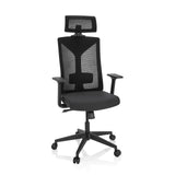 Svart Professionell kontorsstol KODIAK med nätrygg, nackstöd och femstjärnig fotkorsbas med hjul från hjh OFFICE – 360-gradersvy (framifrån 20°)