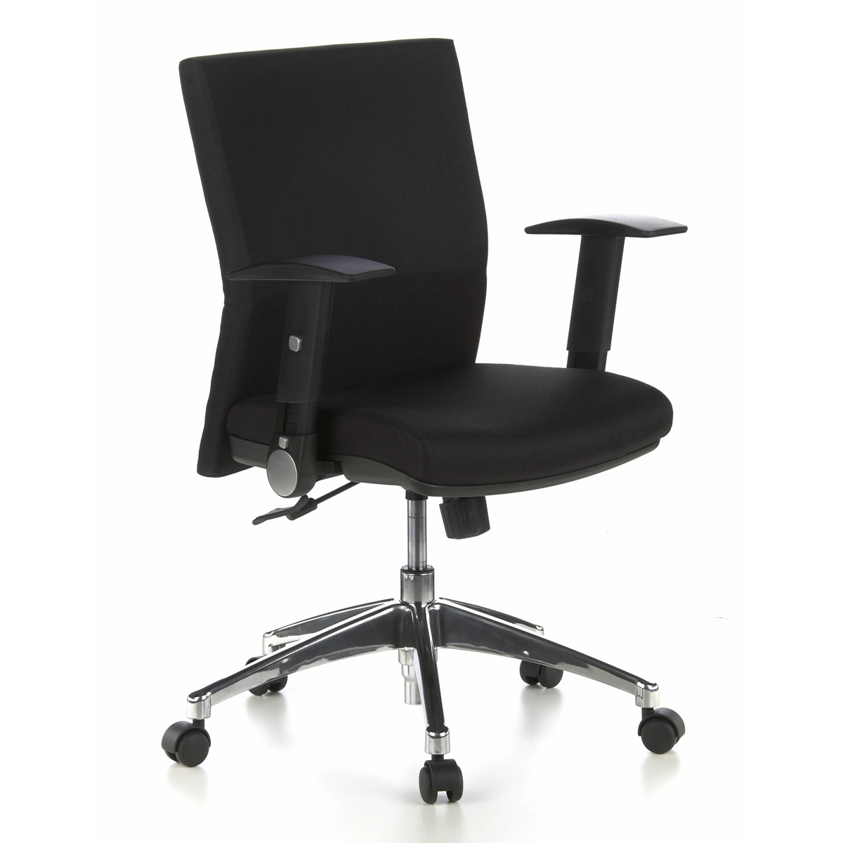 Svart Professionell kontorsstol LAGUNA PRO med armstöd och femhjulig fotkorsbas från hjh OFFICE – 360-gradersvy (snett framifrån 40°)