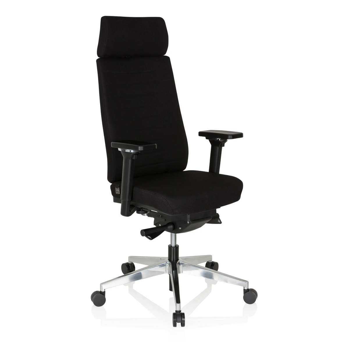 Svart Professionell kontorsstol MOVE-TEC PRO 3D med nackstöd och femhjulig fotkorsbas från hjh OFFICE – 360-gradersvy (snett framifrån 40°)