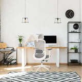 Grå Professionell kontorsstol MIKEO G med nätryggstöd och vita armstöd från hjh OFFICE