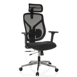 Svart Hög kontorsstol CASSILIS B med nätrygg och femhjulig fotkorsbas från hjh OFFICE – 360-gradersvy (snett framifrån 30°)